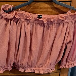 NWT, Express Dusty Rose Off-Shoulder Ruffle Top, Crop, Women's XS
